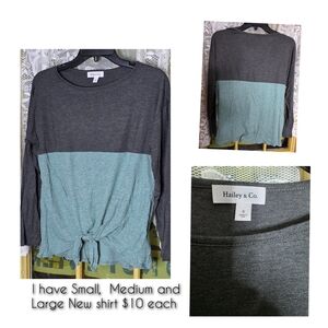 Hailey & Co. Two-Tone Long Sleeve Tie-Front Top - Charcoal & Mint